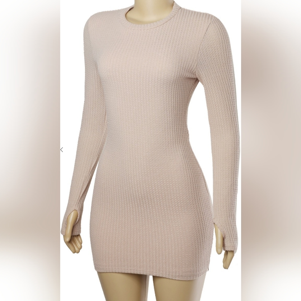 Long Sleeve Mini Dress Waffle Knit
